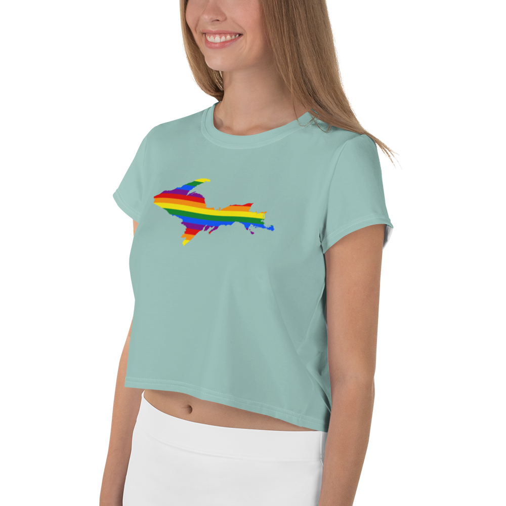 Michigan Upper Peninsula Crop Top (w/ UP Pride Flag) | Sporty - Pale Copper Green