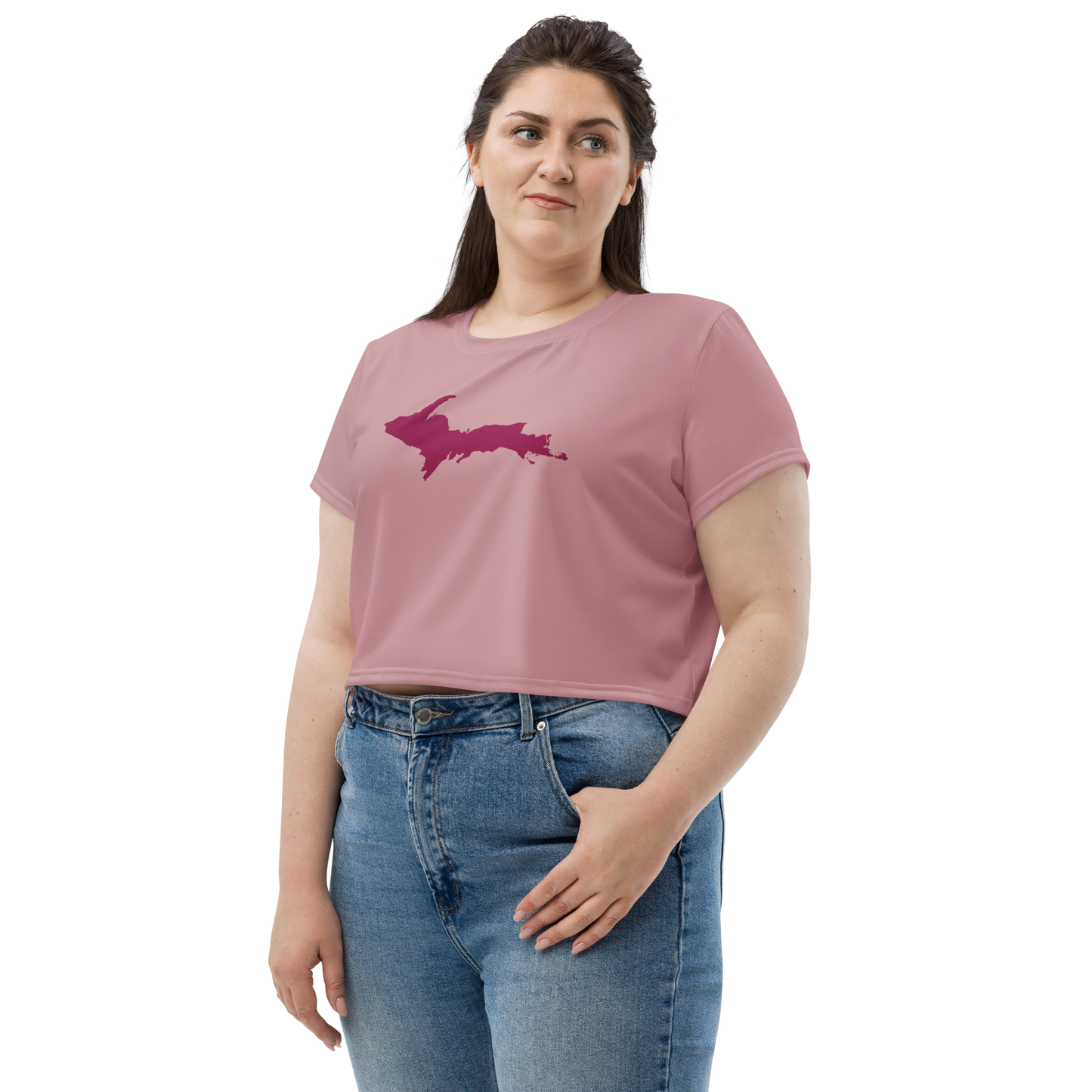 Michigan Upper Peninsula Crop Top (Ruby Outline) | Sporty - Cherry Blossom Pink