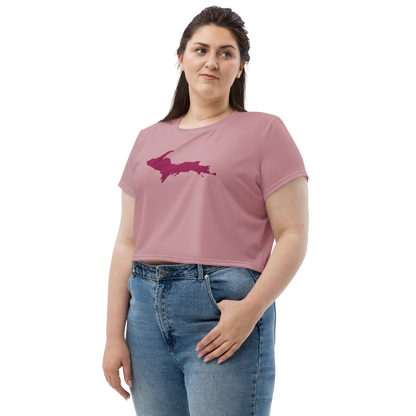 Michigan Upper Peninsula Crop Top (Ruby Outline) | Sporty - Cherry Blossom Pink