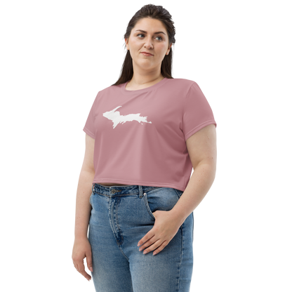 Michigan Upper Peninsula Crop Top (w/ UP Outline) | Sporty - Cherry Blossom Pink