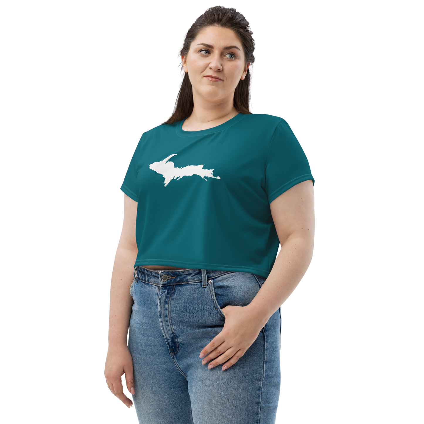 Michigan Upper Peninsula Crop Top (w/ UP Outline) | Sporty - Auburn Hills Teal