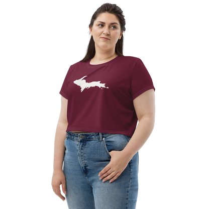 Michigan Upper Peninsula Crop Top (w/ UP Outline) | Sporty - Old Mission Burgundy