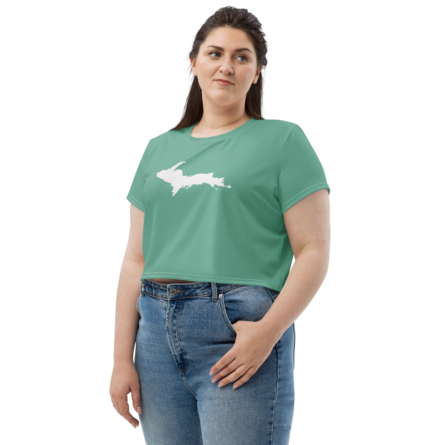 Michigan Upper Peninsula Crop Top (w/ UP Outline) | Sporty - Metallic Mint Green