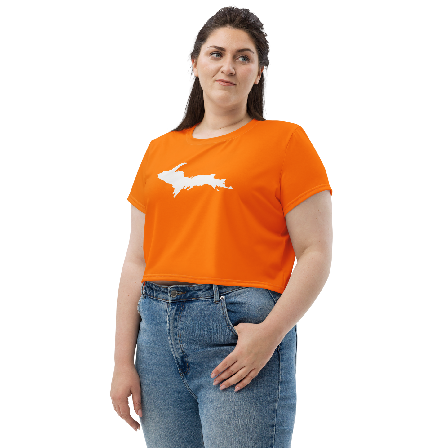 Michigan Upper Peninsula Crop Top (w/ UP Outline) | Sporty - Safety Orange