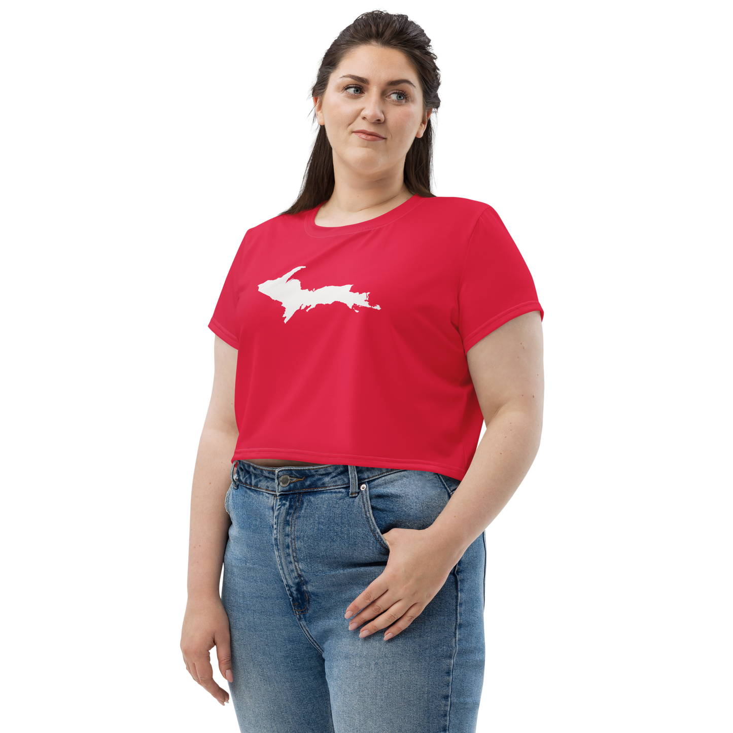 Michigan Upper Peninsula Crop Top (w/ UP Outline) | Sporty - Lighthouse Red