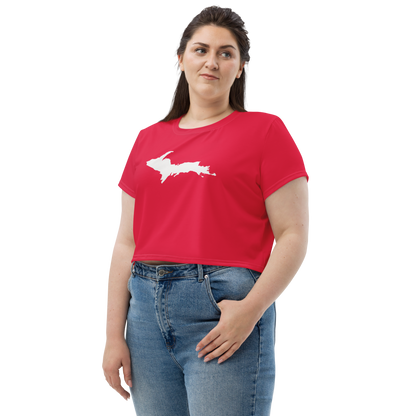 Michigan Upper Peninsula Crop Top (w/ UP Outline) | Sporty - Lighthouse Red