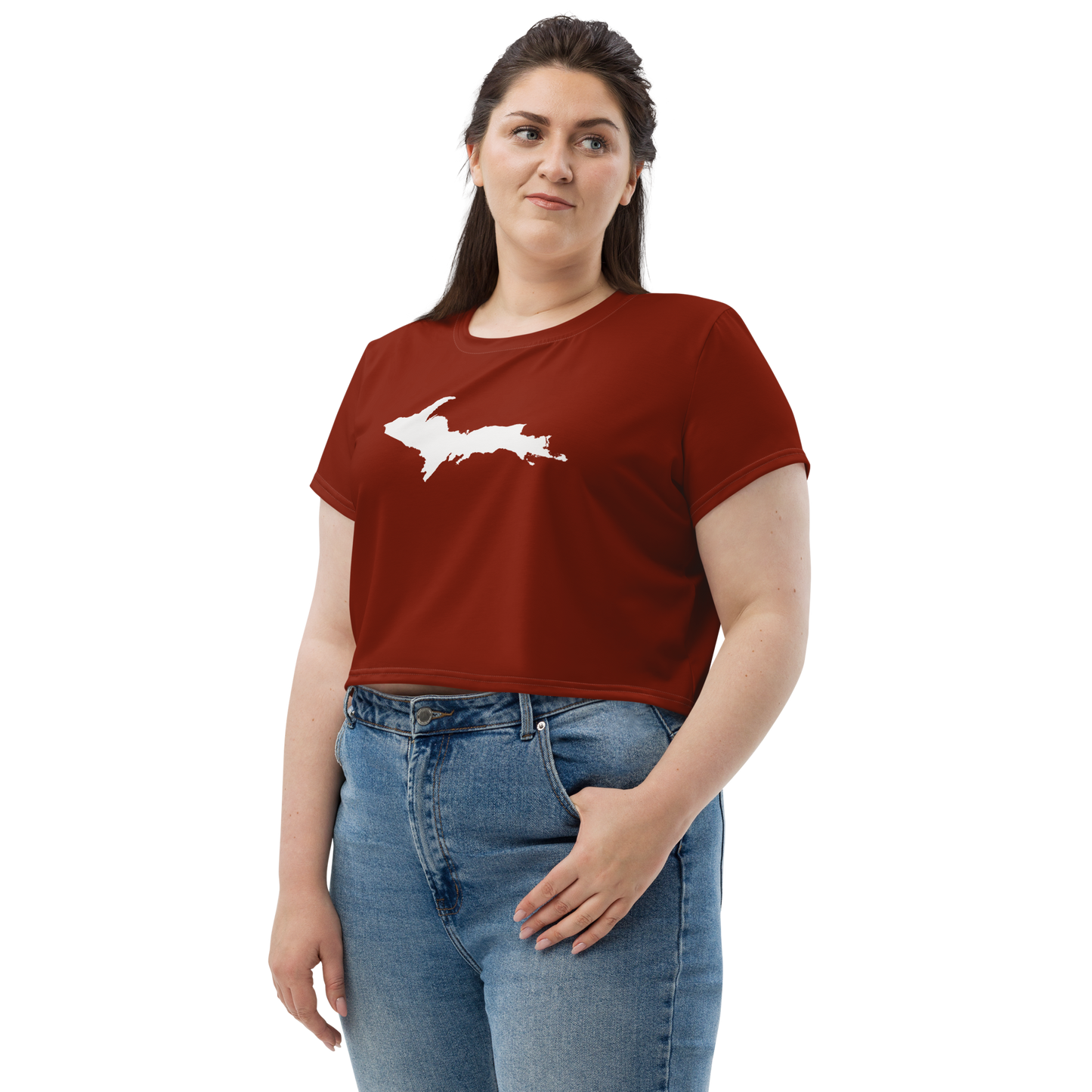 Michigan Upper Peninsula Crop Top (w/ UP Outline) | Sporty - Cherryland Red