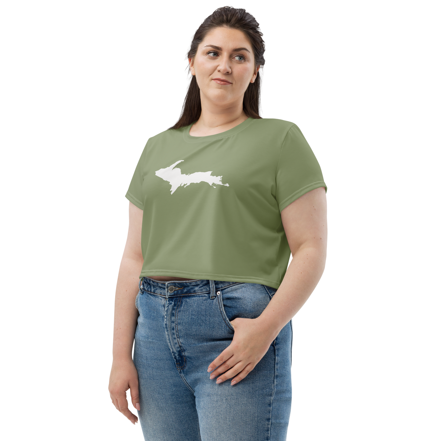 Michigan Upper Peninsula Crop Top (w/ UP Outline) | Sporty - Beachgrass Green