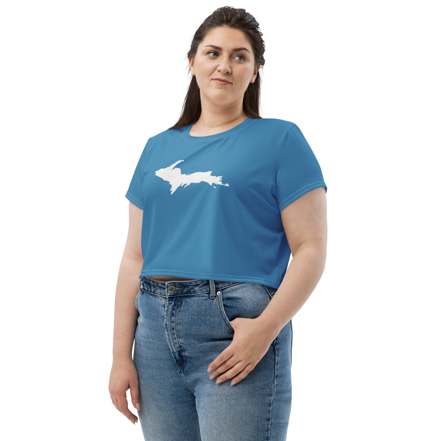 Michigan Upper Peninsula Crop Top (w/ UP Outline) | Sporty - Lake Michigan Blue