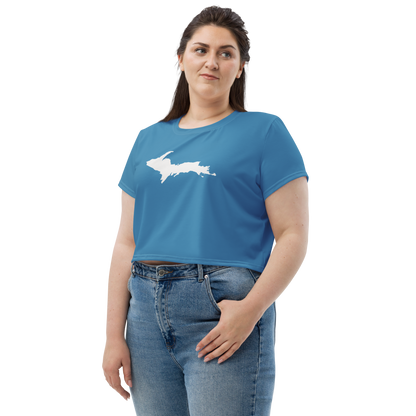 Michigan Upper Peninsula Crop Top (w/ UP Outline) | Sporty - Lake Michigan Blue