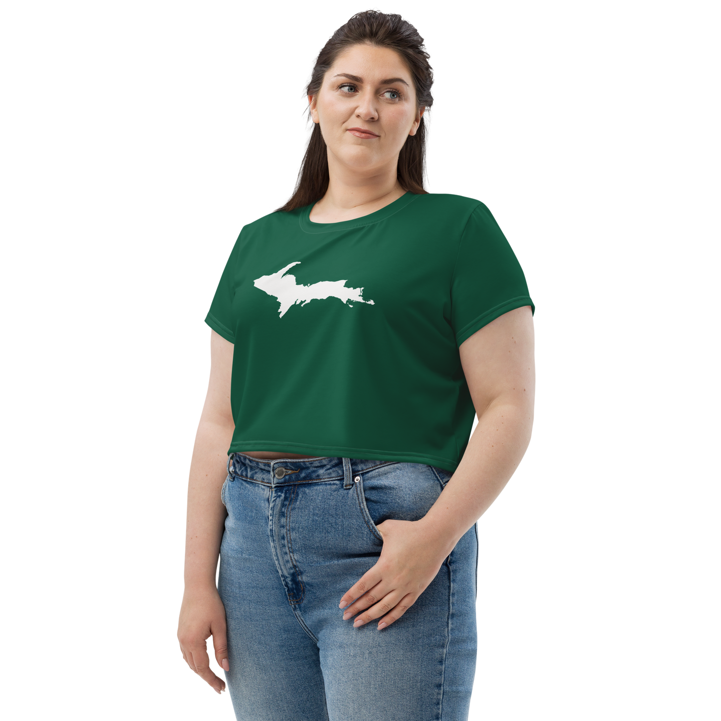 Michigan Upper Peninsula Crop Top (w/ UP Outline) | Sporty - Superior Green