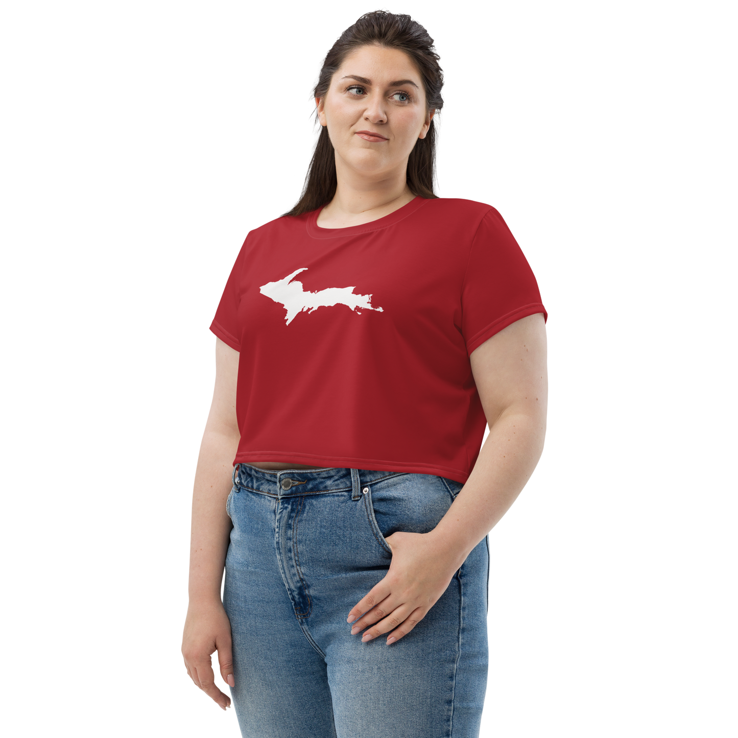 Michigan Upper Peninsula Crop Top (w/ UP Outline) | Sporty - Thimbleberry Red