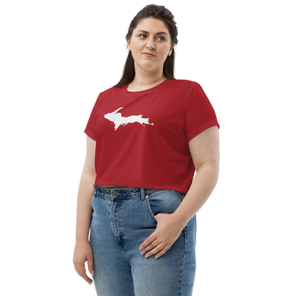 Michigan Upper Peninsula Crop Top (w/ UP Outline) | Sporty - Thimbleberry Red