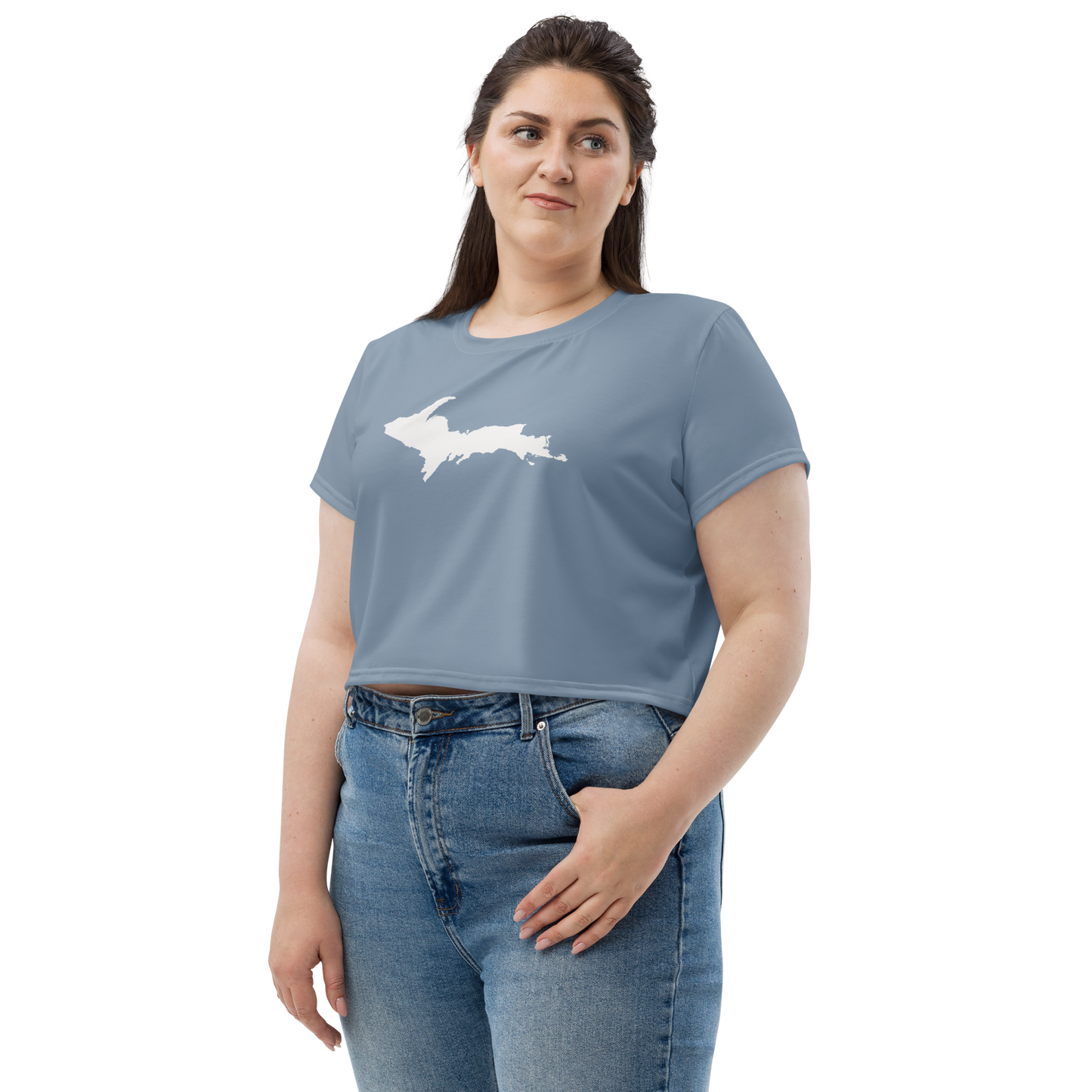 Michigan Upper Peninsula Crop Top (w/ UP Outline) | Sporty - B-24 Grey