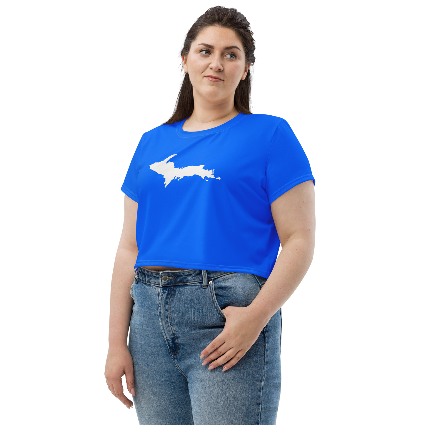 Michigan Upper Peninsula Crop Top (w/ UP Outline) | Sporty - Motor Town Blue