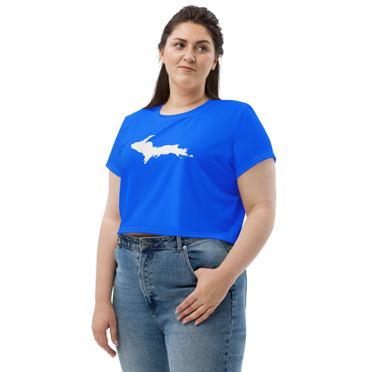 Michigan Upper Peninsula Crop Top (w/ UP Outline) | Sporty - Motor Town Blue