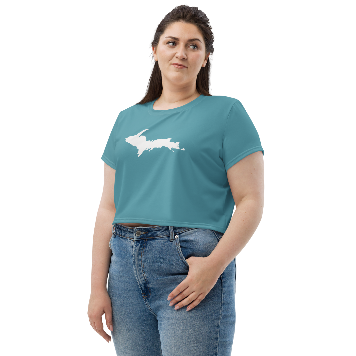 Michigan Upper Peninsula Crop Top (w/ UP Outline) | Sporty - Lake Huron Blue