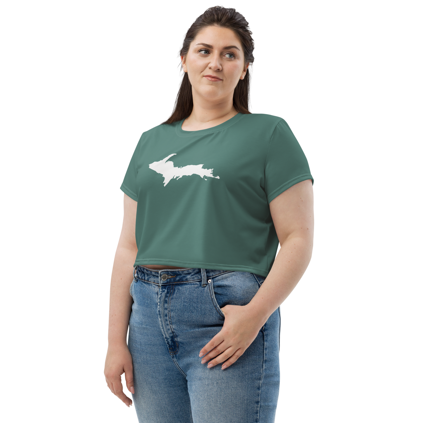 Michigan Upper Peninsula Crop Top (w/ UP Outline) | Sporty - Copper Green