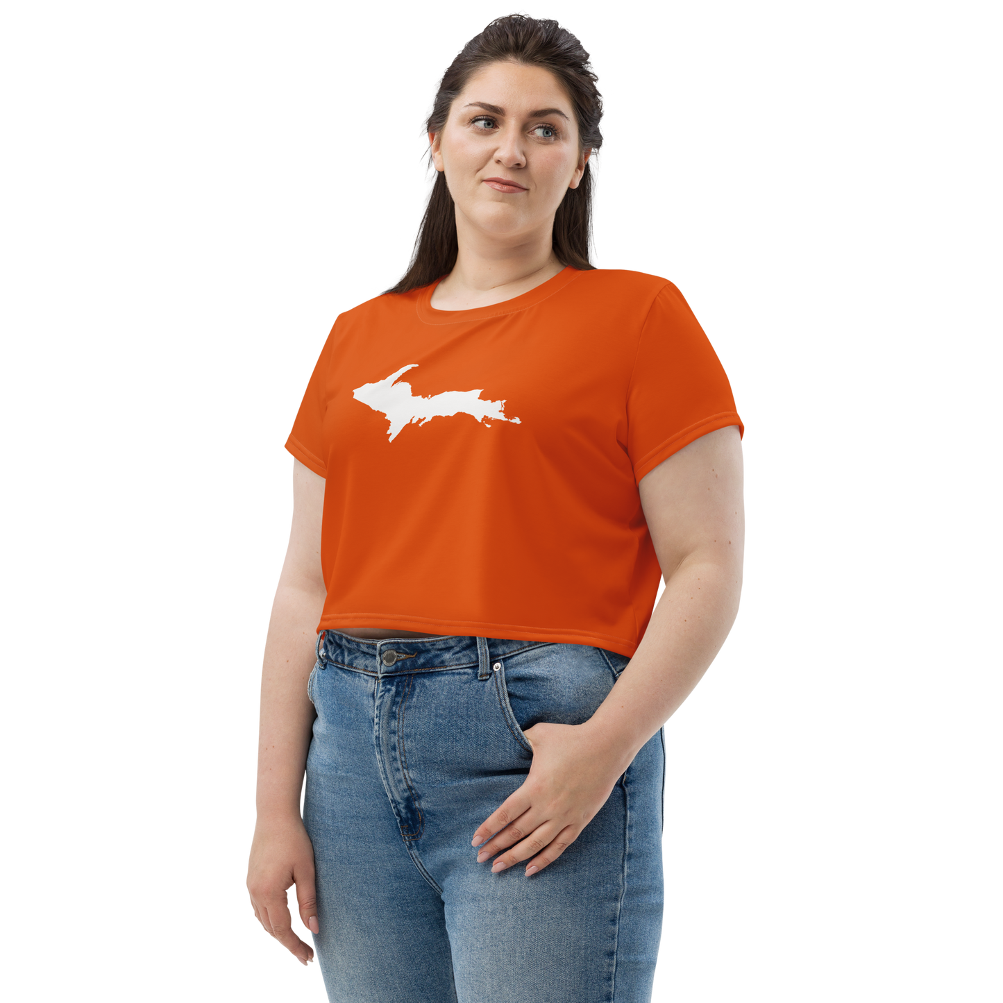 Michigan Upper Peninsula Crop Top (w/ UP Outline) | Sporty - Maple Leaf Orange