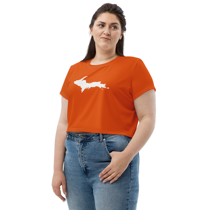 Michigan Upper Peninsula Crop Top (w/ UP Outline) | Sporty - Maple Leaf Orange