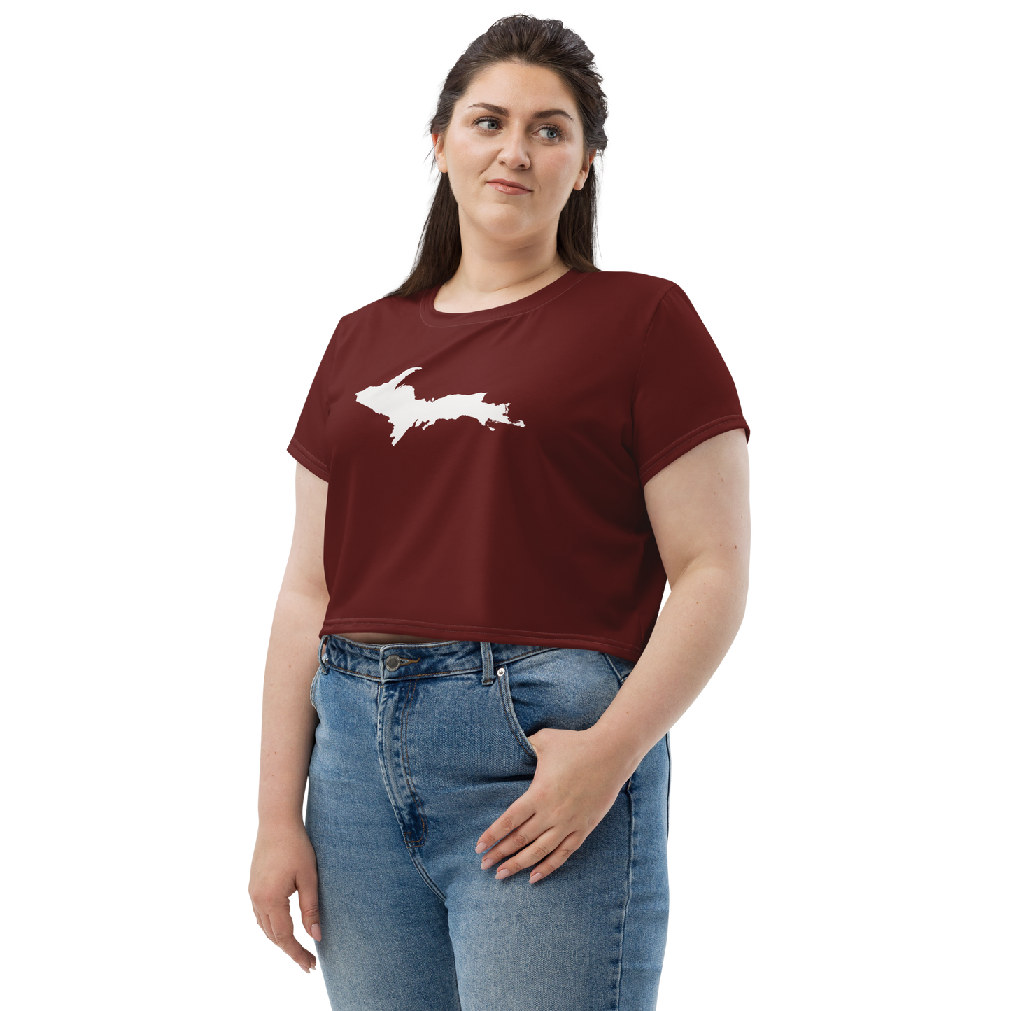 Michigan Upper Peninsula Crop Top (w/ UP Outline) | Sporty - Cherrywood Color