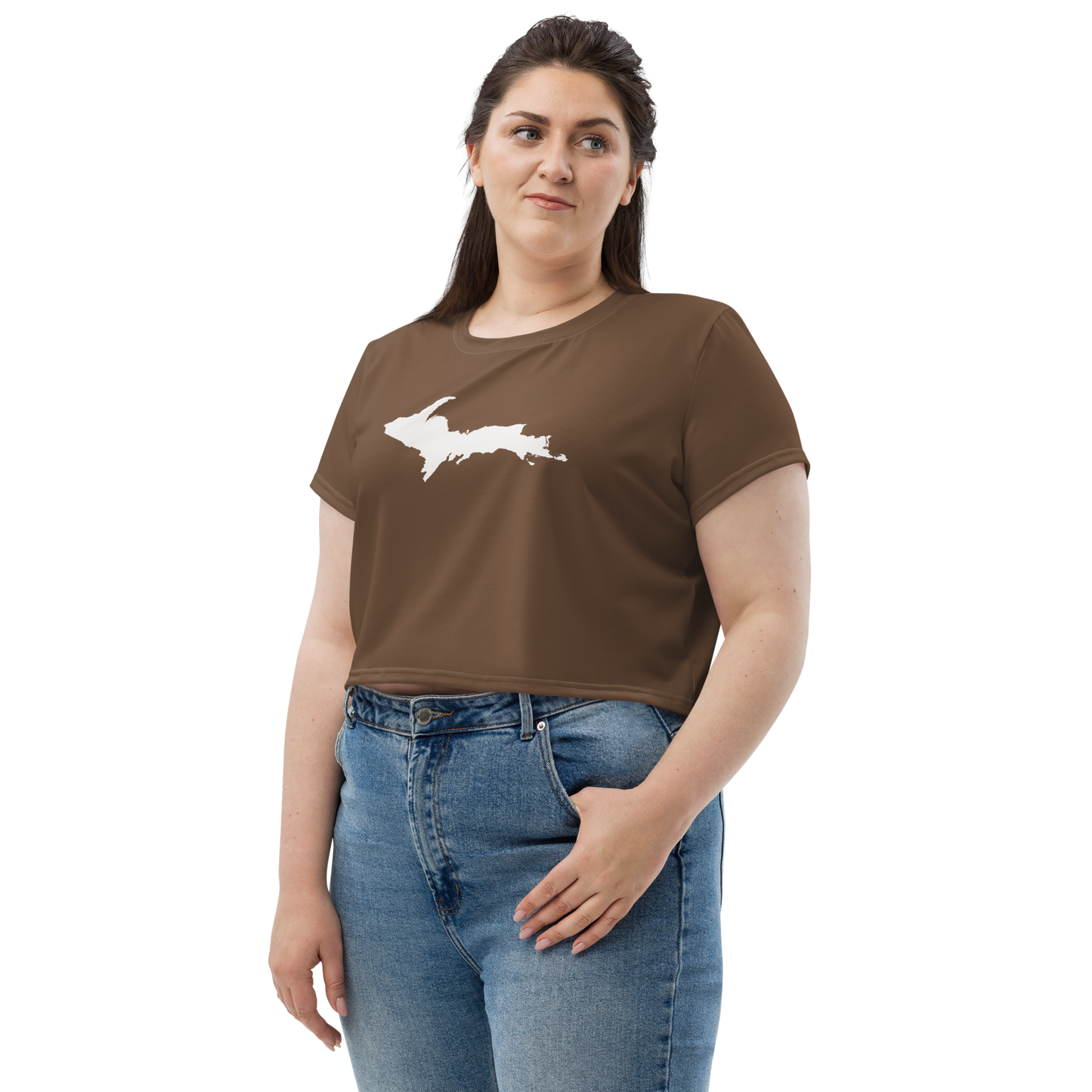 Michigan Upper Peninsula Crop Top (w/ UP Outline) | Sporty - Coffee Color