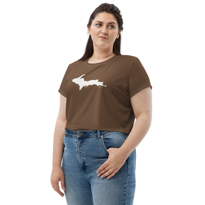 Michigan Upper Peninsula Crop Top (w/ UP Outline) | Sporty - Coffee Color