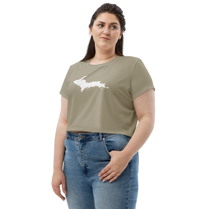 Michigan Upper Peninsula Crop Top (w/ UP Outline) | Sporty - Petoskey Stone Beige