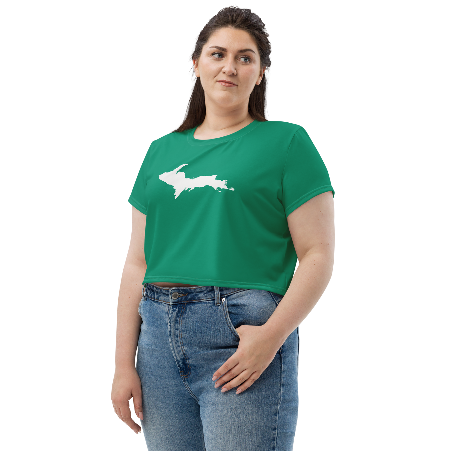 Michigan Upper Peninsula Crop Top (w/ UP Outline) | Sporty - Emerald Green