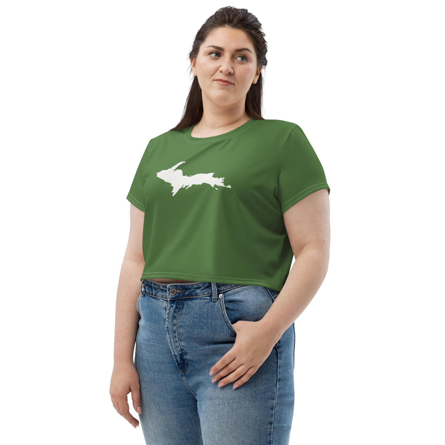 Michigan Upper Peninsula Crop Top (w/ UP Outline) | Sporty - Pine Green