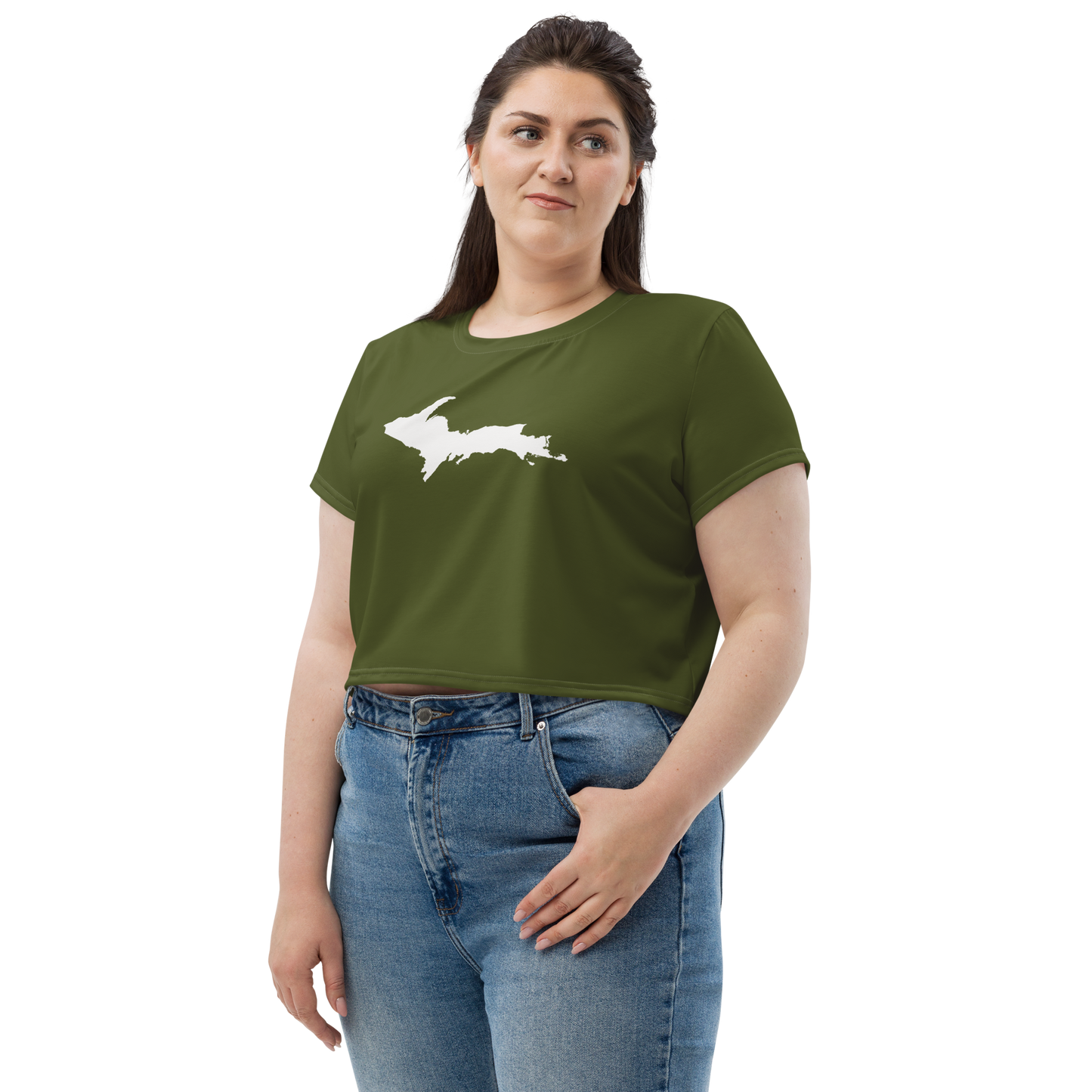 Michigan Upper Peninsula Crop Top (w/ UP Outline) | Sporty - Army Green