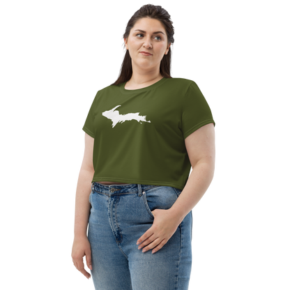 Michigan Upper Peninsula Crop Top (w/ UP Outline) | Sporty - Army Green