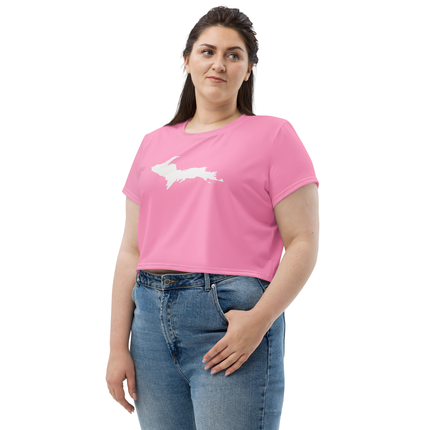 Michigan Upper Peninsula Crop Top (w/ UP Outline) | Sporty - '67 Caddie Pink