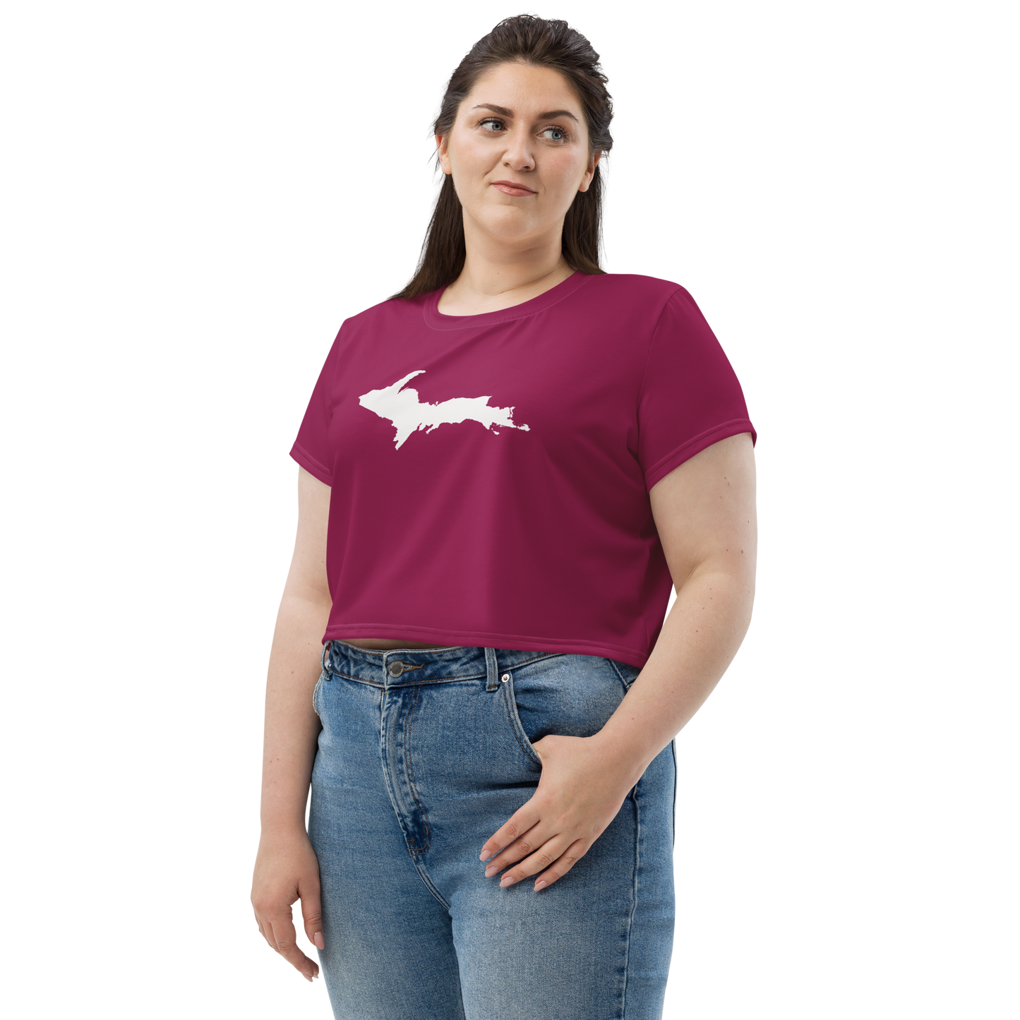 Michigan Upper Peninsula Crop Top (w/ UP Outline) | Sporty - Ruby Red