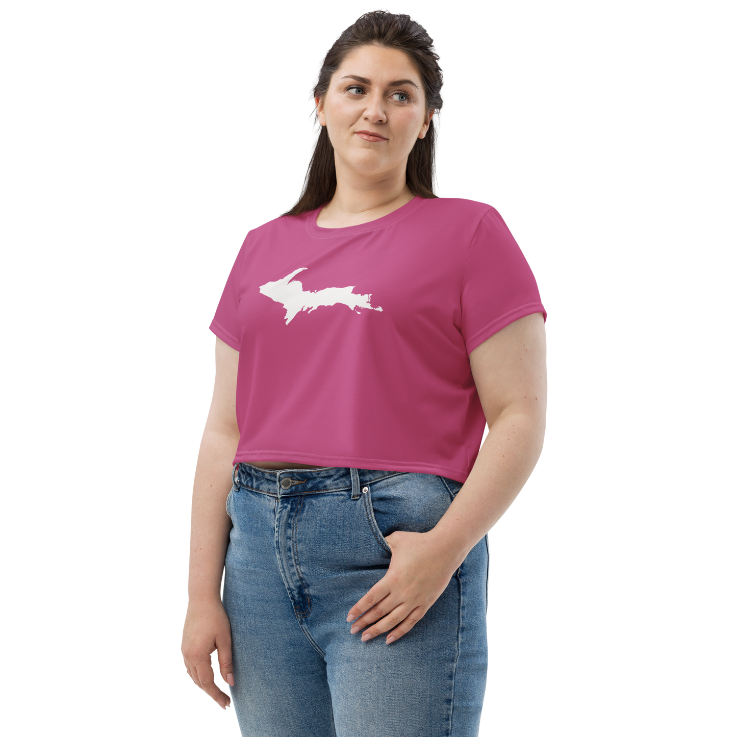 Michigan Upper Peninsula Crop Top (w/ UP Outline) | Sporty - Apple Blossom Pink