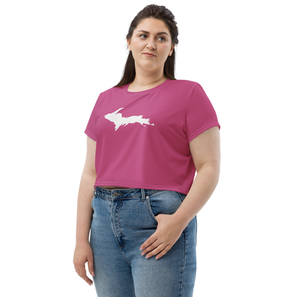 Michigan Upper Peninsula Crop Top (w/ UP Outline) | Sporty - Apple Blossom Pink