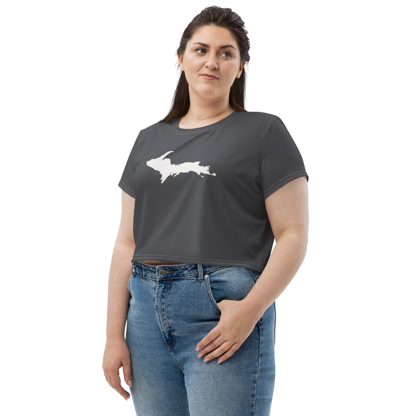 Michigan Upper Peninsula Crop Top (w/ UP Outline) | Sporty - Iron Ore Grey