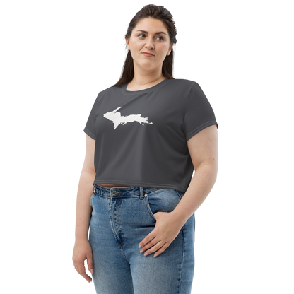 Michigan Upper Peninsula Crop Top (w/ UP Outline) | Sporty - Iron Ore Grey