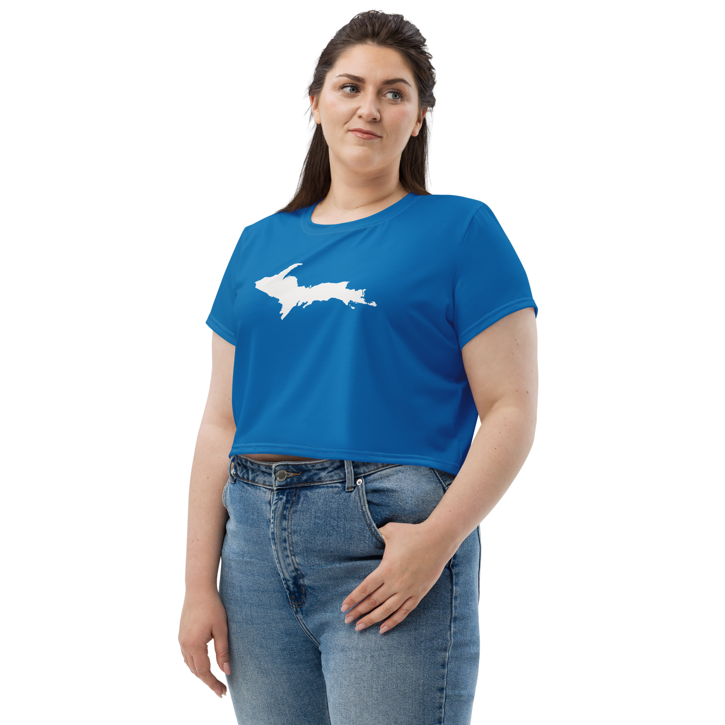 Michigan Upper Peninsula Crop Top (w/ UP Outline) | Sporty - Azure