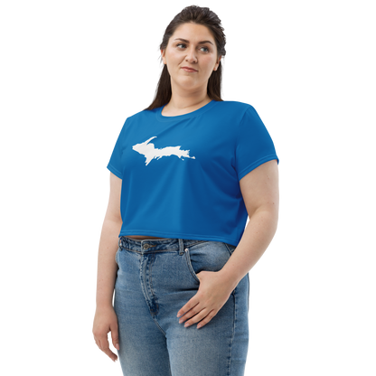 Michigan Upper Peninsula Crop Top (w/ UP Outline) | Sporty - Azure