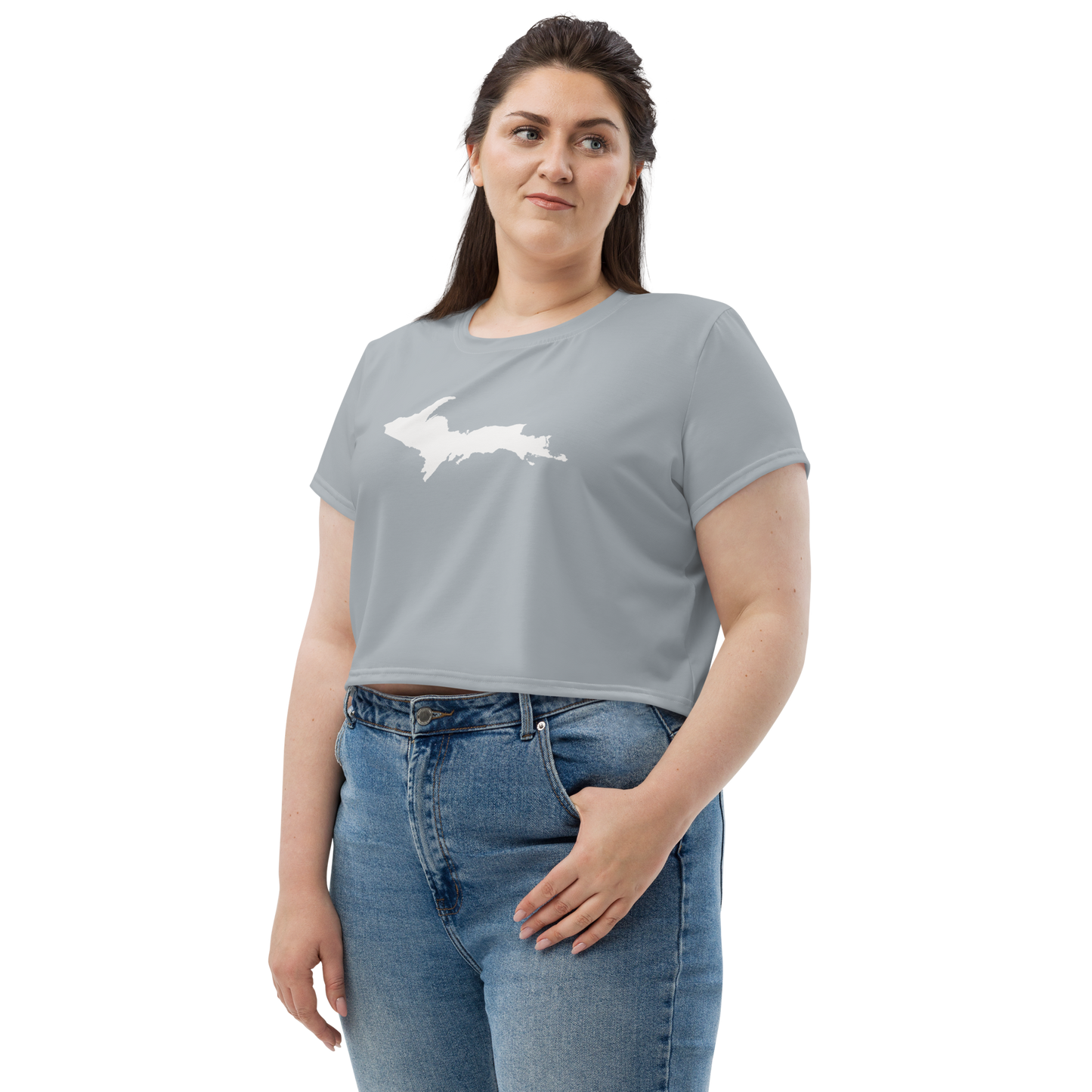 Michigan Upper Peninsula Crop Top (w/ UP Outline) | Sporty - Silver