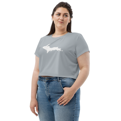 Michigan Upper Peninsula Crop Top (w/ UP Outline) | Sporty - Silver