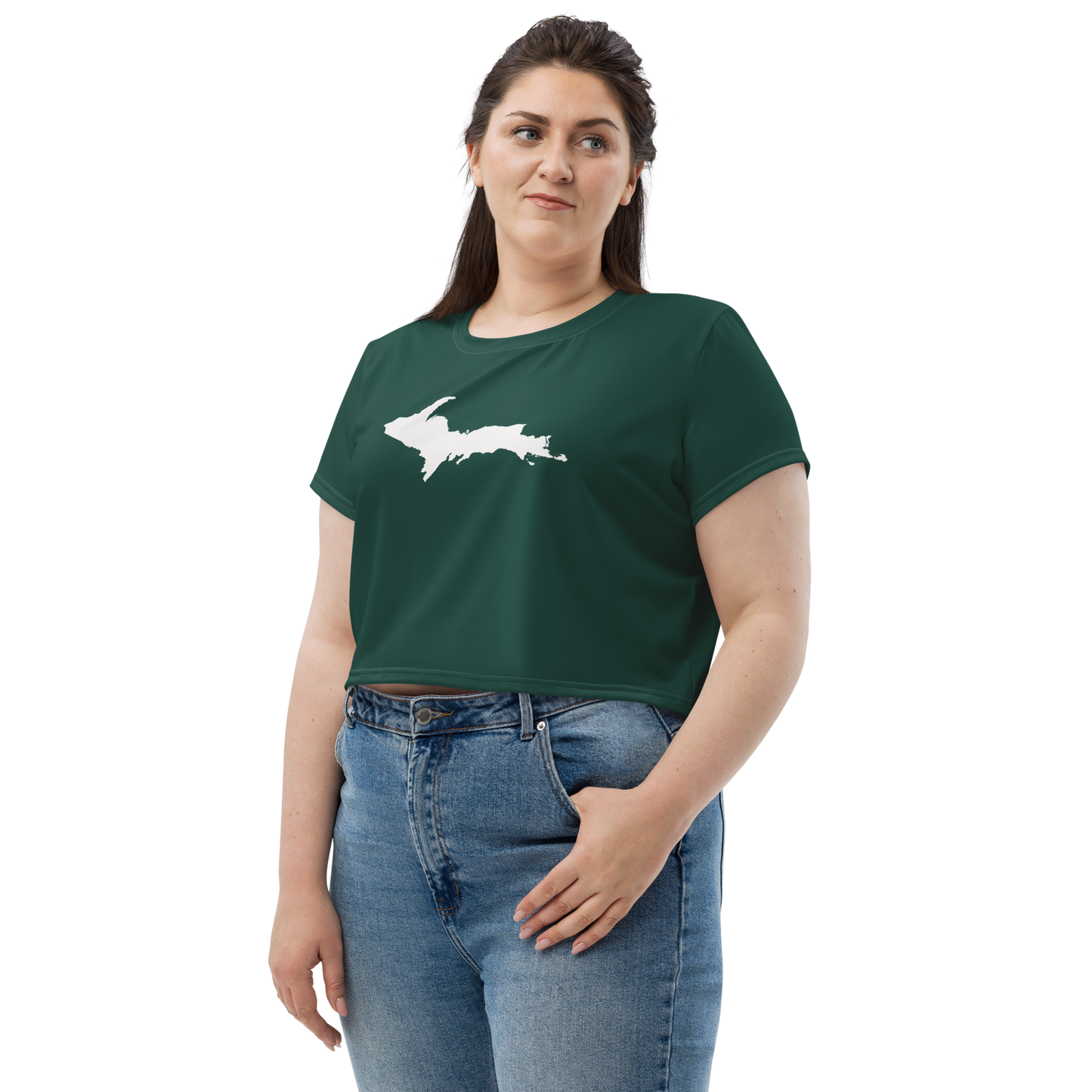 Michigan Upper Peninsula Crop Top (w/ UP Outline) | Sporty - Laconic Green