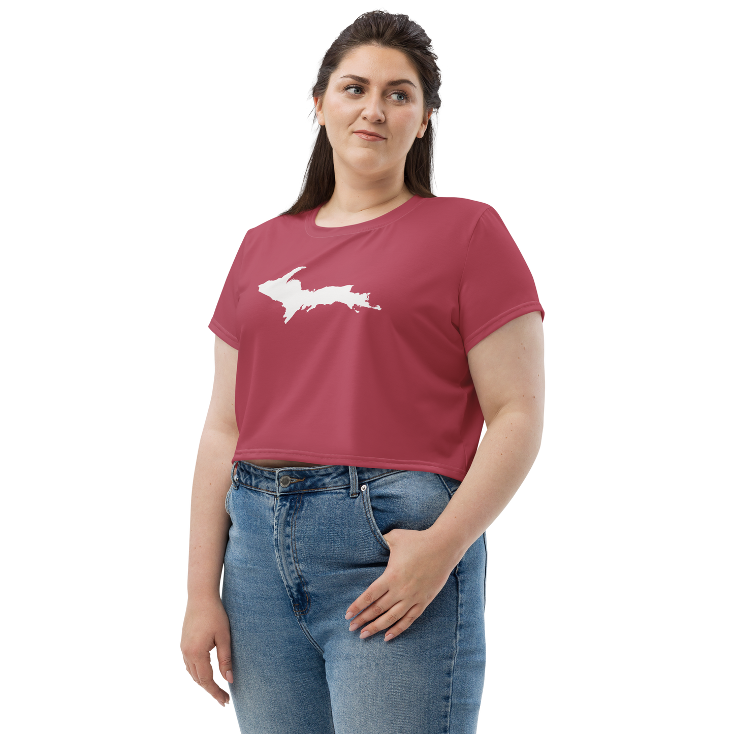 Michigan Upper Peninsula Crop Top (w/ UP Outline) | Sporty - Popstar Pink