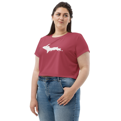 Michigan Upper Peninsula Crop Top (w/ UP Outline) | Sporty - Popstar Pink