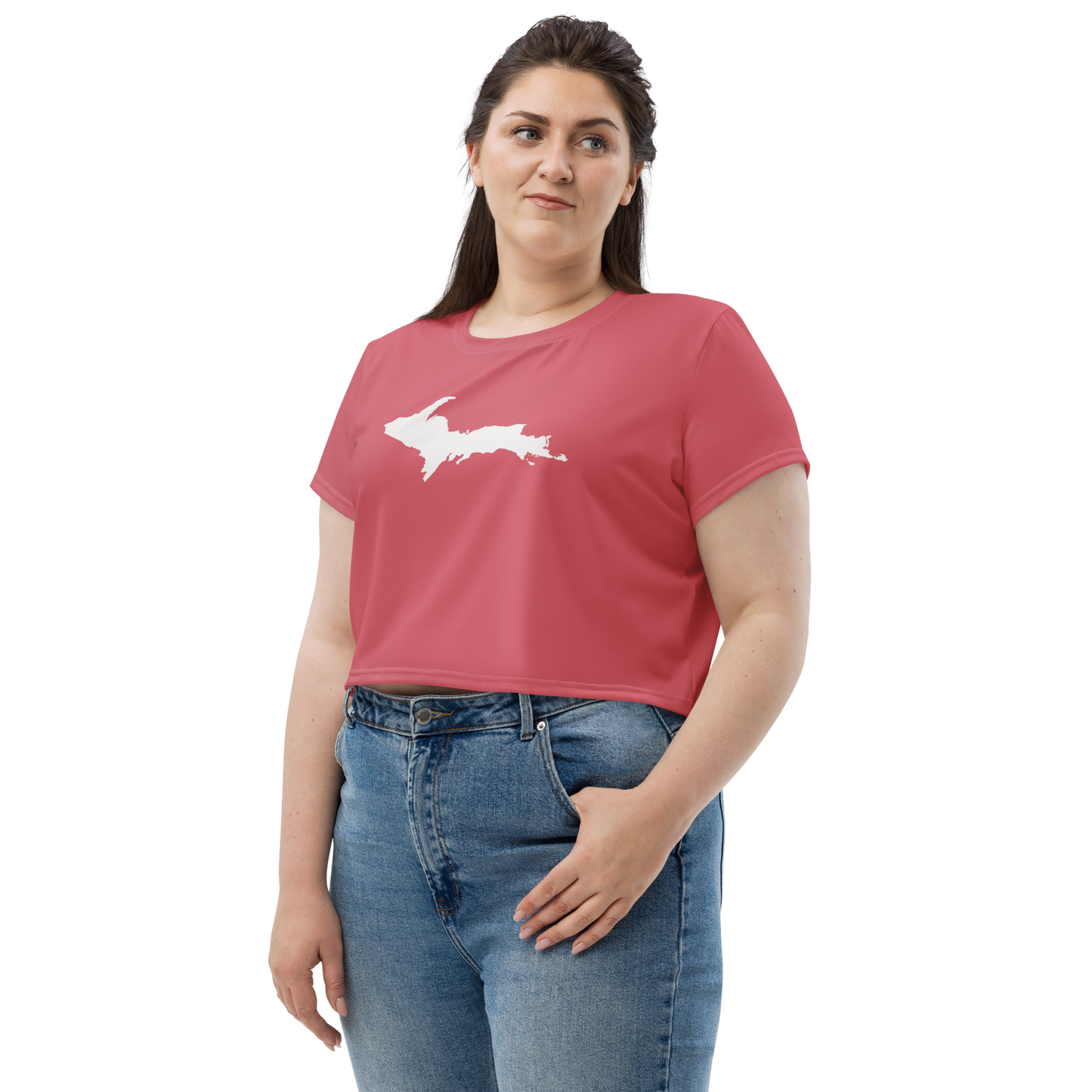 Michigan Upper Peninsula Crop Top (w/ UP Outline) | Sporty - Watermelon Pink