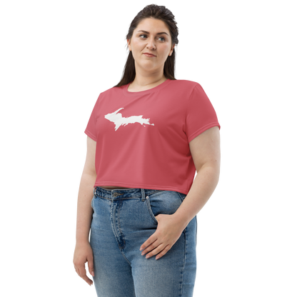 Michigan Upper Peninsula Crop Top (w/ UP Outline) | Sporty - Watermelon Pink