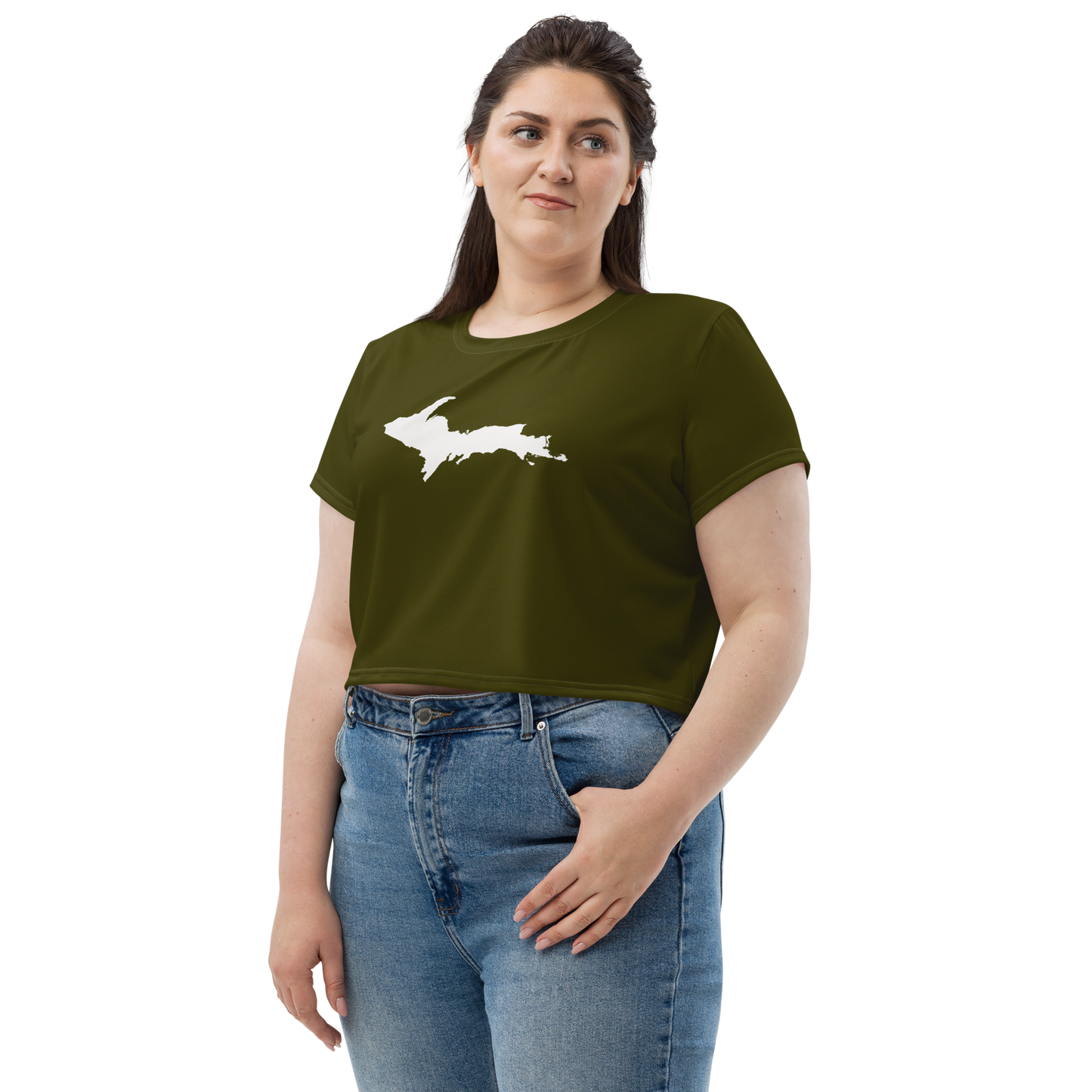 Michigan Upper Peninsula Crop Top (w/ UP Outline) | Sporty - Military Green