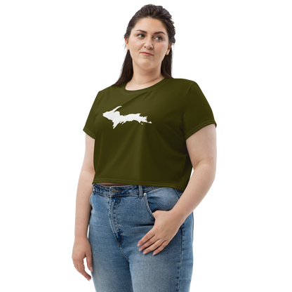 Michigan Upper Peninsula Crop Top (w/ UP Outline) | Sporty - Military Green