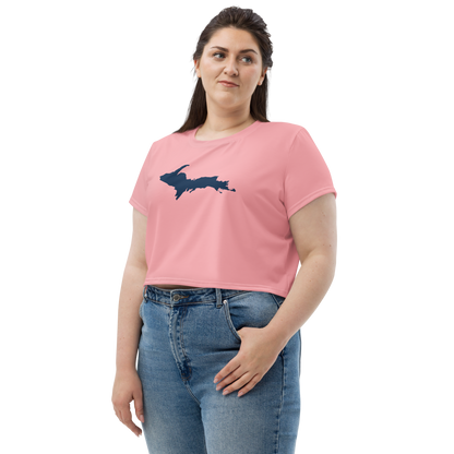 Michigan Upper Peninsula Crop Top (w/ UP Outline) | Sporty - Strawberry Pink